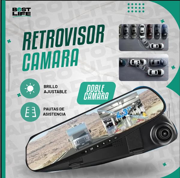 Espejo Retrovisor+Cámara Frontal y Retro